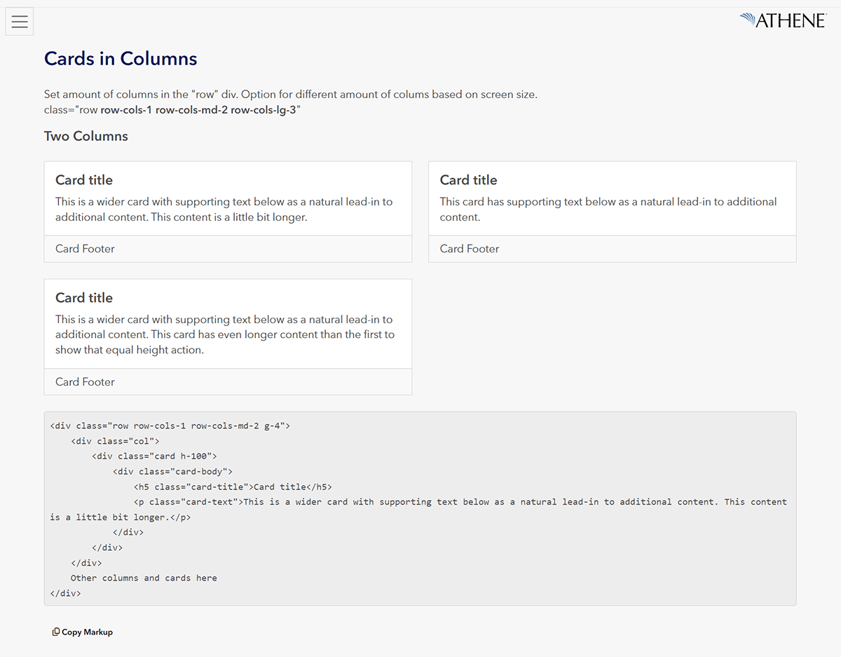 Design System Cards in Columns Layout