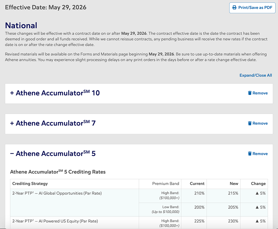 Rate change web page screenshot